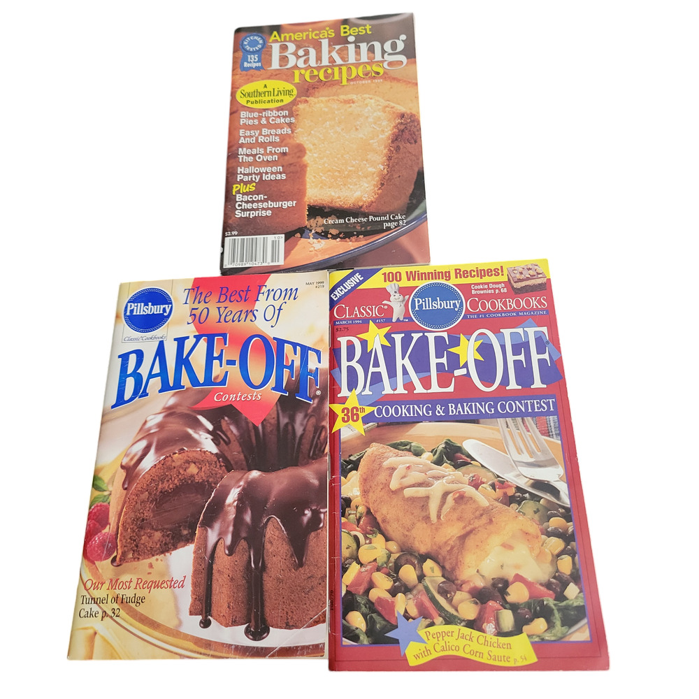 Three Vintage Cookbooks on baking 2 Pillsbury and 1 Southern Living Retro